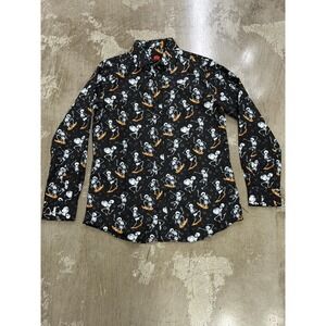 Simon Banks Halloween Skeleton Pumpkin Button Up Shirt Mens M Black Orange 0088